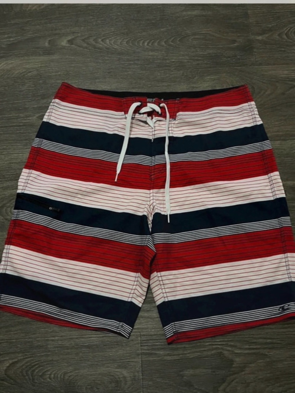O'Neill Red, Navy & White Striped Board Shorts
